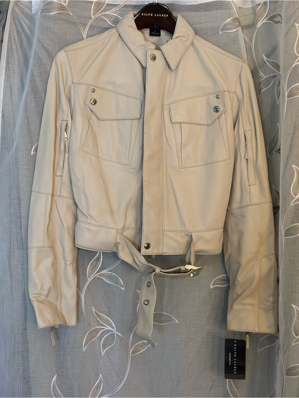 NWT Ralph Lauren Lamb Leather Belted Jacket Size 2